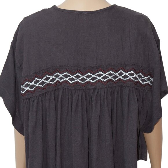 Free People Market Tee Embroidered Washed Black Kimono Blouse Top M - Picture 7 of 8